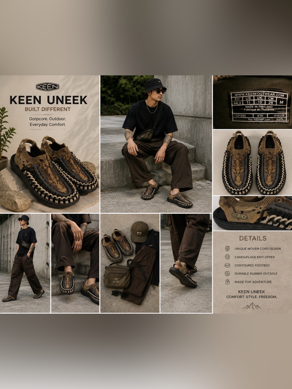 KEEN UNEEK Men’s 11 Camo Woven Cord Gorpcore Sandals